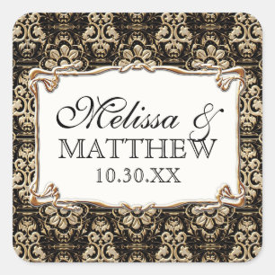 Art Deco Nouveau Faux Gold Floral Damask Lace Vierkante Sticker