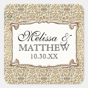 Art Deco Nouveau Faux Gold Floral Damask Lace Vierkante Sticker