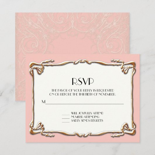 Art Deco Nouveau Gatsby Gold Formal Wedding RSVP Kaartje (Voorkant / Achterkant)