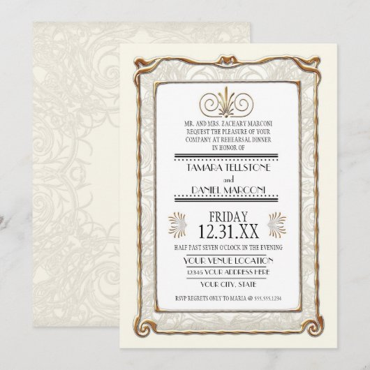 Art Deco Nouveau Gatsby Gold repetitie diner Kaart (Voorkant / Achterkant)