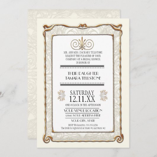 Art Deco Nouveau Gatsby Style Gold in Lace Kaart (Voorkant / Achterkant)