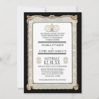 Art Deco Nouveau Gatsby Style Gold in Lace Kaart