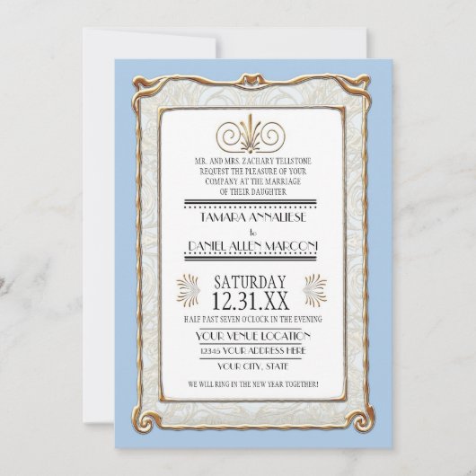 Art Deco Nouveau Gatsby Style Gold in Lace Kaart (Voorkant)