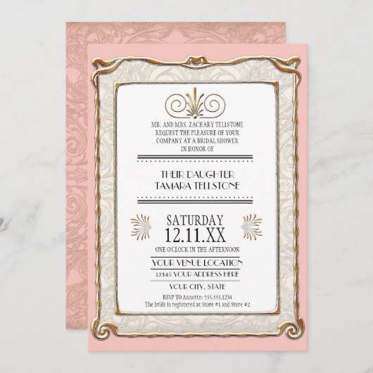 Art Deco Nouveau Gatsby Style Gold in Lace Kaart (Voorkant / Achterkant)