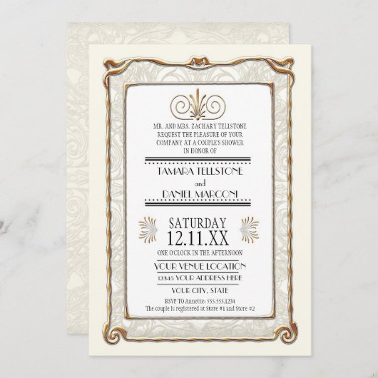 Art Deco Nouveau Gatsby Style Gold in Lace Kaart (Voorkant / Achterkant)