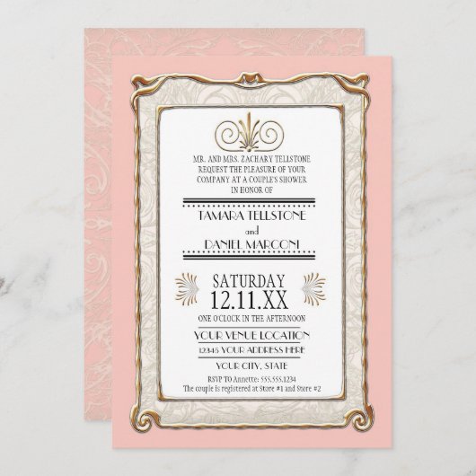 Art Deco Nouveau Gatsby Style Gold in Lace Kaart (Voorkant / Achterkant)