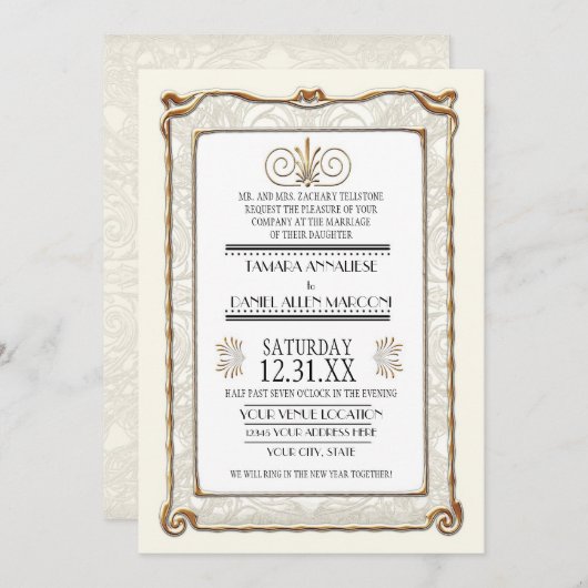 Art Deco Nouveau Gatsby Style Gold in Lace Kaart (Voorkant / Achterkant)