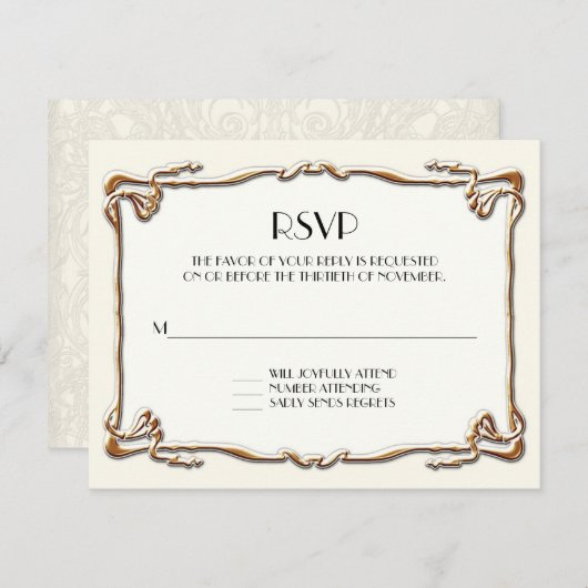 Art Deco Nouveau Gatsby Style Gold in Lace RSVP Kaartje (Voorkant / Achterkant)