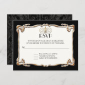 Art Deco Nouveau Gatsby Style Gold in Lace RSVP Kaartje (Voorkant / Achterkant)