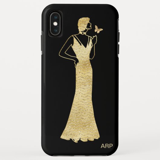 *~* Art Deco Nouveau Gold Glitter Woman Butterfly Case-Mate iPhone Case (Achterkant)