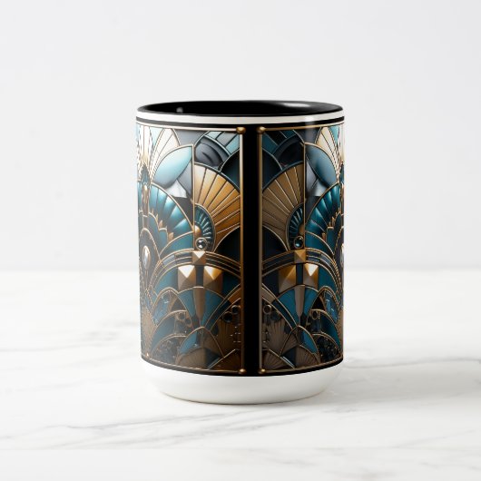 Art Deco Nouveau Goud Teal Zwart   Tweekleurige Koffiemok (Center)