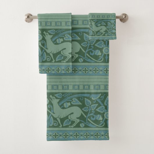 Art Deco Nouveau Hond Natuur Dierenpatroon Bad Handdoek (Insitu)
