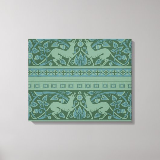 Art Deco Nouveau Hond Natuur Dierenpatroon Canvas Afdruk (Voorkant)