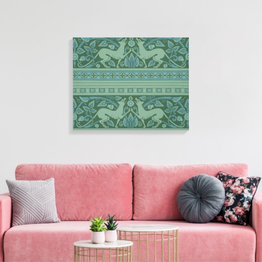 Art Deco Nouveau Hond Natuur Dierenpatroon Canvas Afdruk (Insitu (Woonkamer))