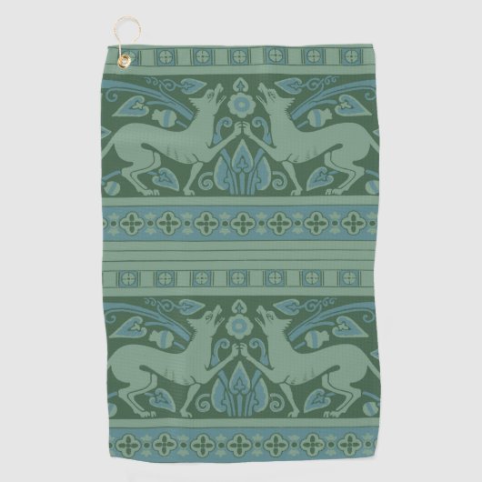 Art Deco Nouveau Hond Natuur Dierenpatroon Golfhanddoek (Voorkant)