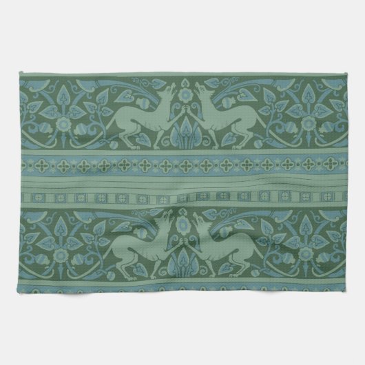 Art Deco Nouveau Hond Natuur Dierenpatroon Theedoek (Horizontaal)