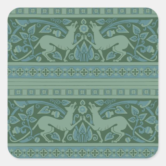 Art Deco Nouveau Hond Natuur Dierenpatroon Vierkante Sticker (Voorkant)