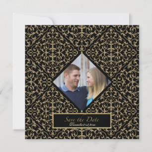 Art Deco Nouveau Kant Damast Gouden Calligrafie Save The Date