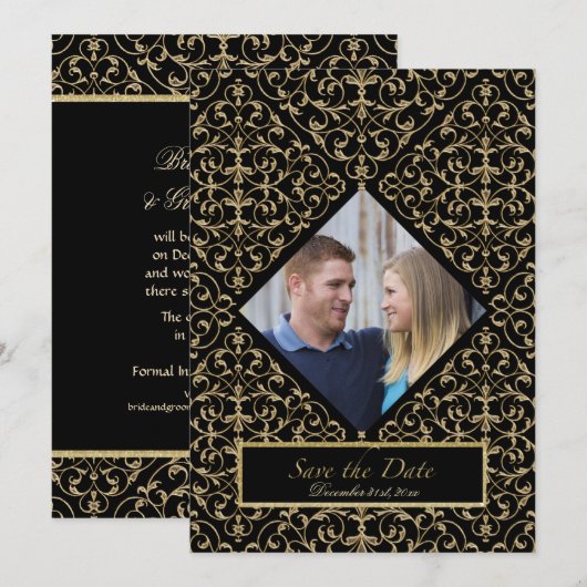 Art Deco Nouveau Lace Damask Golden Kaart (Voorkant / Achterkant)