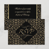 Art Deco Nouveau Lace Damask Golden RSVP Kaartje (Voorkant / Achterkant)