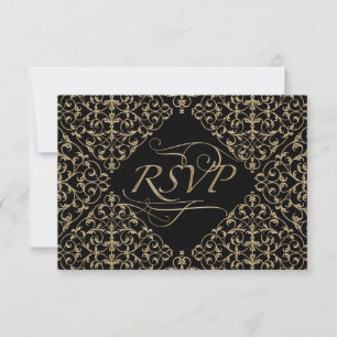 Art Deco Nouveau Lace Damask Golden RSVP Kaartje