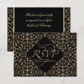 Art Deco Nouveau Lace Damask Golden RSVP Kaartje (Voorkant / Achterkant)