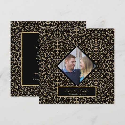Art Deco Nouveau Lace Damask Golden Save The Date (Voorkant / Achterkant)