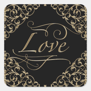 Art Deco Nouveau Lace Damask Golden Vierkante Sticker