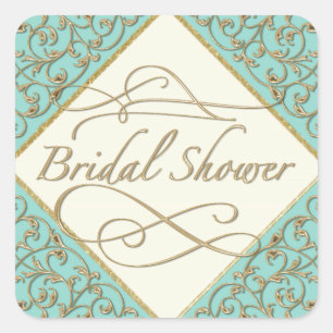 Art Deco Nouveau Lace Damask Golden Vierkante Sticker