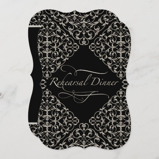 Art Deco Nouveau Lace Faux Silver Calligraphy Kaart (Voorkant / Achterkant)