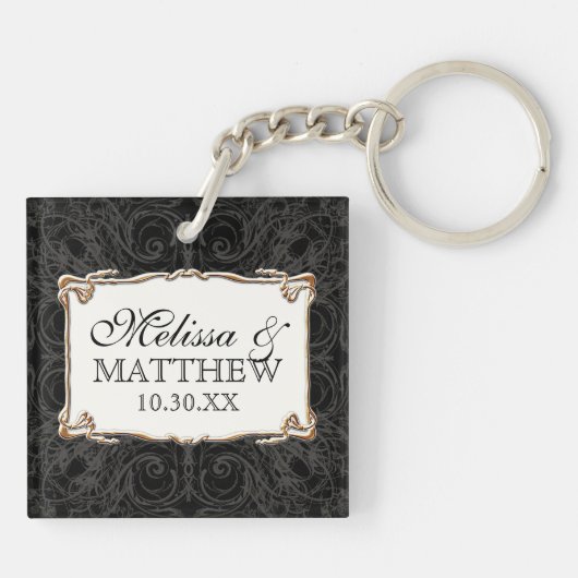 Art Deco Nouveau Lace in Gold Kijk op maat Sleutelhanger (Achterkant)