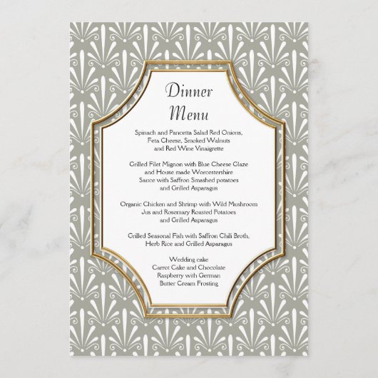 Art Deco Nouveau Modern Fan Shell Pattern Menu (Achterkant)