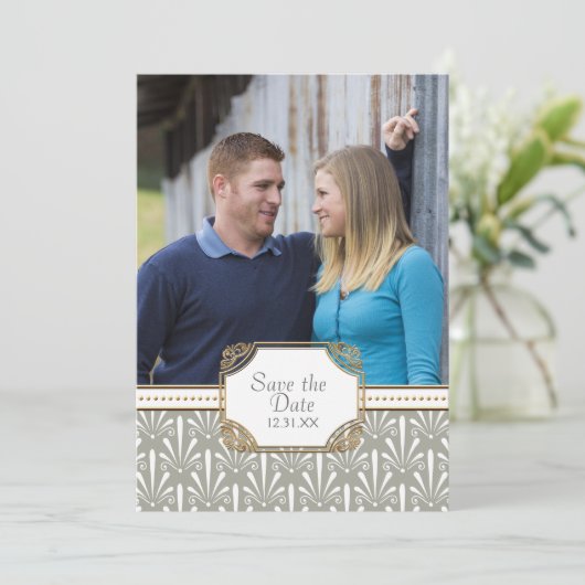 Art Deco Nouveau Modern Fan Shell Pattern Save The Date (Staand voorkant)