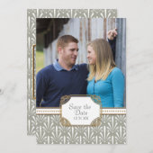 Art Deco Nouveau Modern Fan Shell Pattern Save The Date (Voorkant / Achterkant)