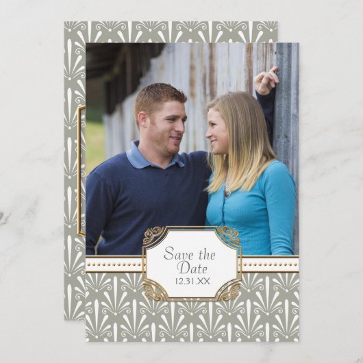 Art Deco Nouveau Modern Fan Shell Pattern Save The Date (Voorkant / Achterkant)