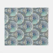Art Deco Nouveau Peacock Butterfly Slate Blue Gold Fleece Deken (Voorkant (Horizontaal))
