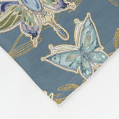Art Deco Nouveau Peacock Butterfly Slate Blue Gold Fleece Deken (Hoek)
