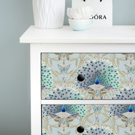 Art Deco Nouveau Peacock Vlinder Blauw Decoupage Tissuepapier