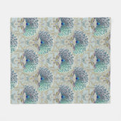 Art Deco Nouveau Peacock Vlinder Lichtblauw Goud Fleece Deken (Voorkant (Horizontaal))