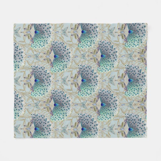 Art Deco Nouveau Peacock Vlinder Lichtblauw Goud Fleece Deken (Voorkant (Horizontaal))