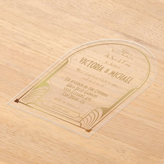 Art Deco Nouveau Speak Easy Party Gold & Black Acryl Uitnodigingen (Laagn)