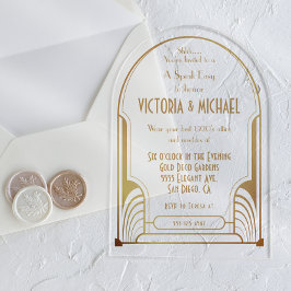 Art Deco Nouveau Speak Easy Party Gold & Black Acryl Uitnodigingen