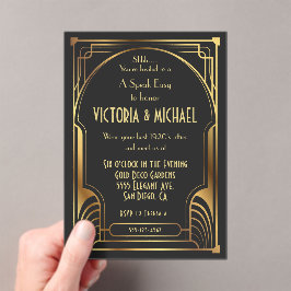 Art Deco Nouveau Speak Easy Party Gold & Black Acryl Uitnodigingen