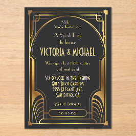 Art Deco Nouveau Speak Easy Party Gold & Black Acryl Uitnodigingen