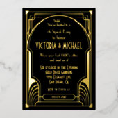 Art Deco Nouveau Speak Easy Party Gold & Black Folie Uitnodiging (Voorkant)