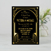 Art Deco Nouveau Speak Easy Party Gold & Black Folie Uitnodiging (Staand Voorkant)