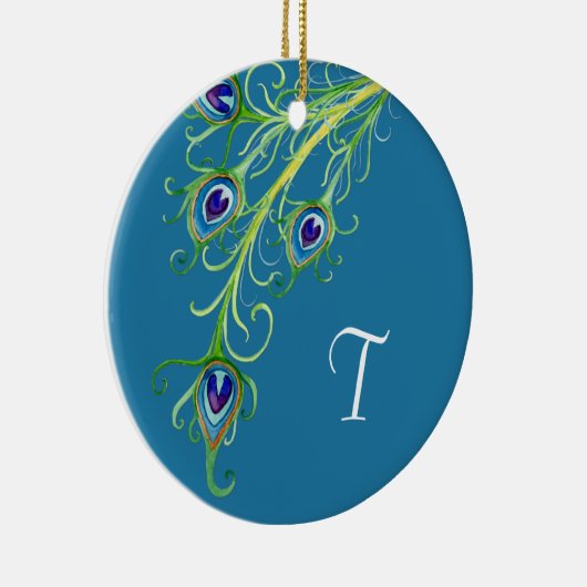 Art Deco Nouveau Style Peacock Feathers Swirl Keramisch Ornament (Rechts)