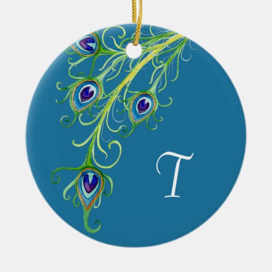 Art Deco Nouveau Style Peacock Feathers Swirl Keramisch Ornament (Voorkant)