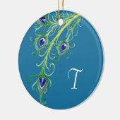 Art Deco Nouveau Style Peacock Feathers Swirl Keramisch Ornament (Links)