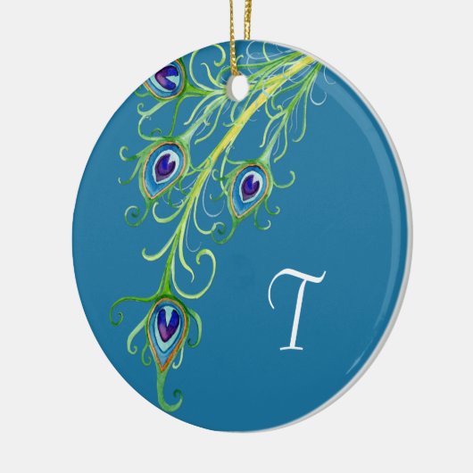 Art Deco Nouveau Style Peacock Feathers Swirl Keramisch Ornament (Links)